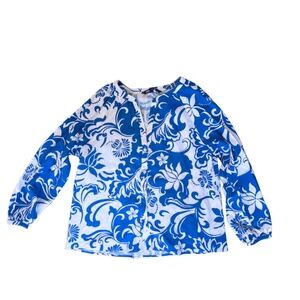 ZARA|linen blend blouse|white & blue floral | size M